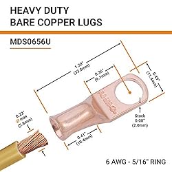 SELTERM 25pcs 6 AWG 5/16" Stud Battery Lugs, Ring