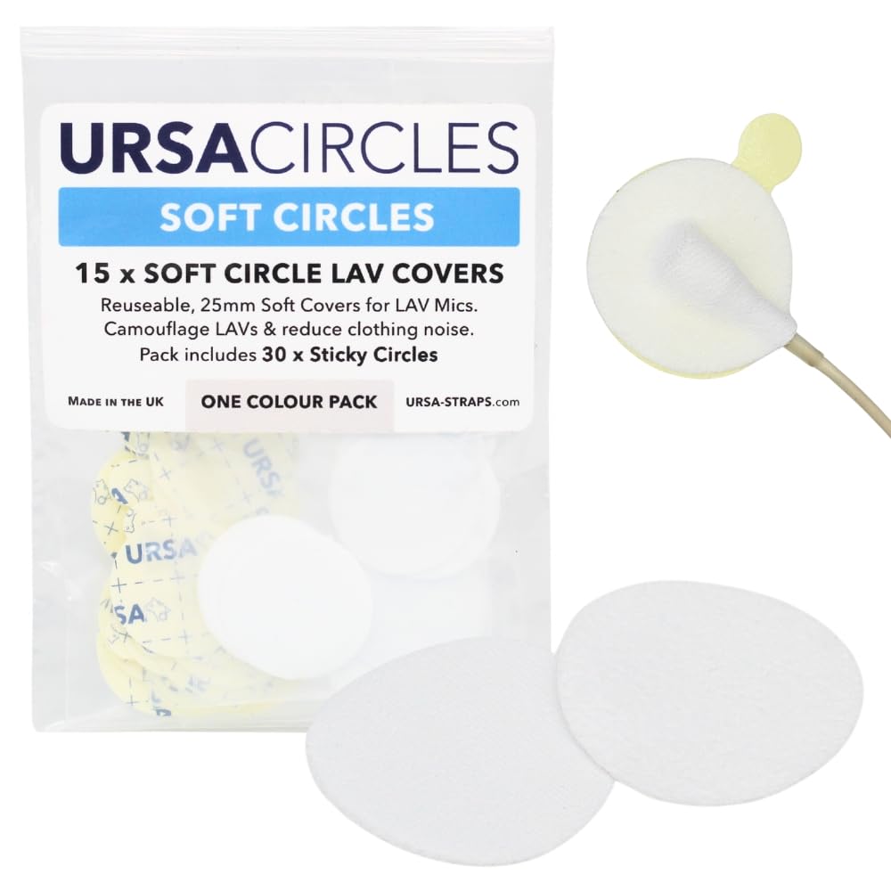 URSA Soft Circles Mic Tape: Reusable Lav Mic Tape Soft Covers | Wind Shield and Camouflage for Lavalier Mics | 15x Soft Lavalier Tape Circles + 30x Stickies | Microphone Tape White