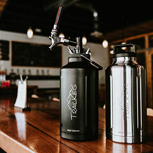 TrailKeg Half Gallon - Stainless Steel Growler for Beer - Vacuum Insulated Double Wall Design - Chrome Tap and Dual Stage CO2 Regulator - Keeps Drinks Perfectly Cold and Carbonated