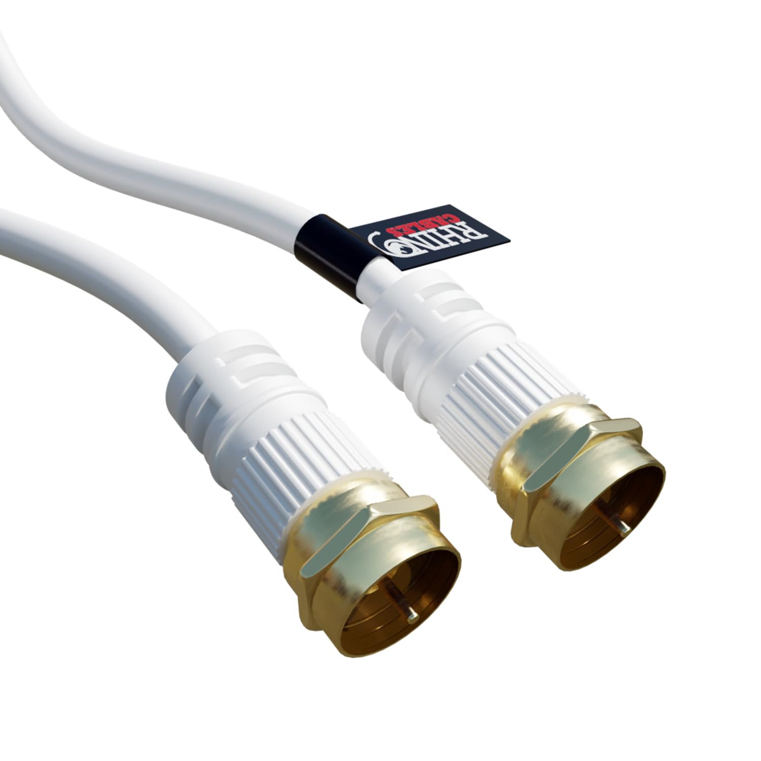 rhinocables F-Type Coaxial Aerial Cable – RG6 Male to Male Lead for Sky, Freeview, Satellite TV & Internet Routers | 75 Ohm Construction for Strong Signal Transfer, Coax Wire (White, 50cm)
