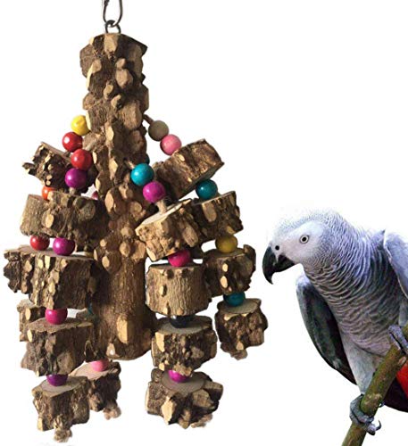 PINVNBY Large Parrot Toys Natural Wood Bird Chewing Toys Parakeet cage Hammock Hanging Toy for African Grey Macaws Cockatoos Eclectus Amazon Parrot Birds