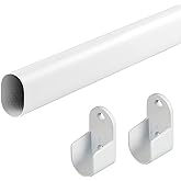 White Oval Closet Rod for Hanging Clothes 18 to 40 Inch Adjustable Heavy Duty 1" Diameter Metal Closet Pole Bar With End Supports Holders Expandable for Wardrobes Laundry RV