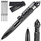 Tactical Pen with 4 ink refill - 4 in 1 - Black Ball Point, Emergency Glass Breaker, DNA Collector, Personal Defence Device Professional Defender Writing Multifunctional Survial Tool (Black)
