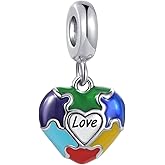 MiiFort Autism Awareness Puzzle Piece Love Heart Charm Compatible with Pandora Charms Bracelets