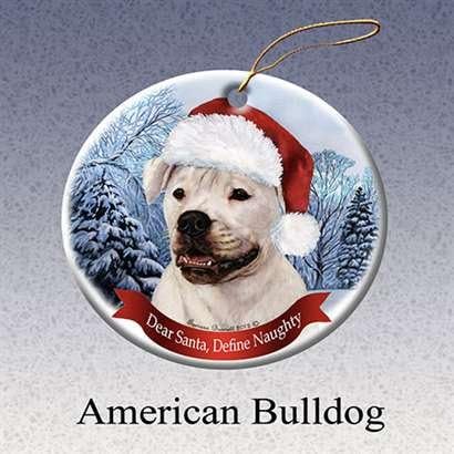 Pet Gifts USA American Bulldog Santa Hat Christmas Ornament Porcelain China U.s.a. Gift