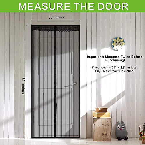 Magnetic Screen Door, VDEALEN Door Mesh Fly Mosquito Curtain with Magnets & Full Frame Tapes,Full Frame Hook & Loop, Hands Free, Fits Door Size up to 34"-82" Max (Screen Door Size 35" X 83", Black)
