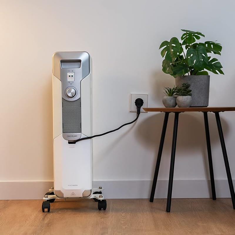 Radiatore elettrico ad olio ReadyWarm 7000 Space. 7 moduli, basso consumo energetico, 1500 W, 3 Livelli, Raccoglitore di Cavi, Sistema di Sicurezza, Ruote, 15 m2
