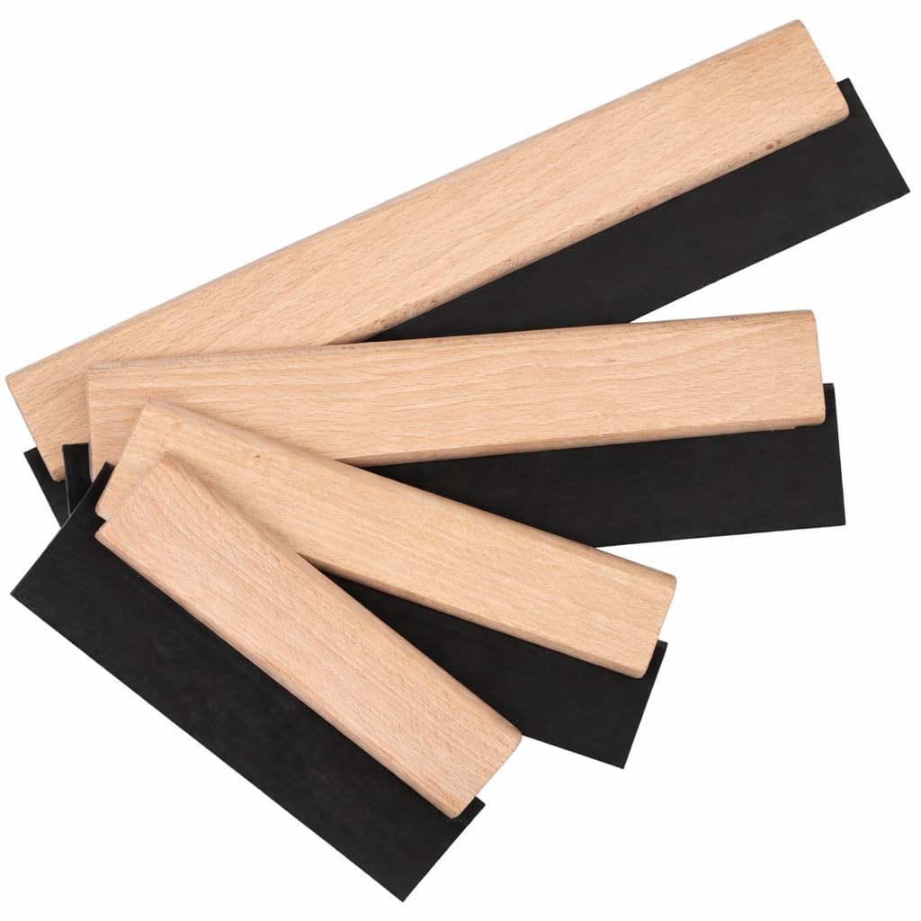 Set of 4 Rubber Grout Squeegee Tools with Wooden Handle – Tile Grout Float & Spreader for Wall & Floor Tiling, DIY & Professional Use