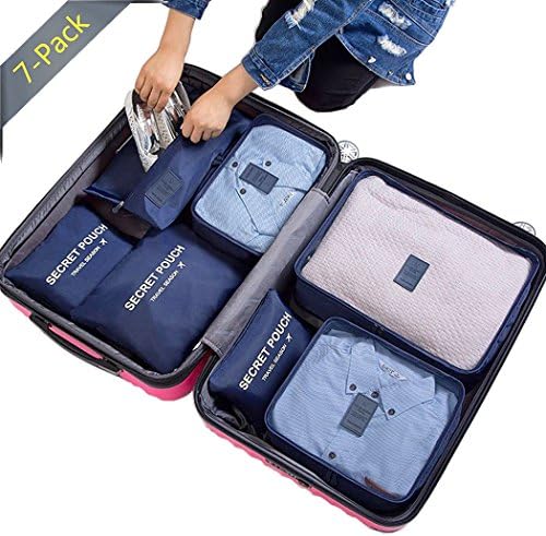 7 Set Packing Cubes with Shoes Bag, Travel Carry-on Luggage Organizers Pounches
