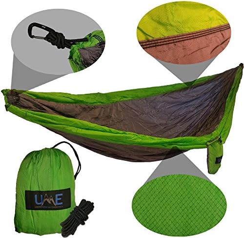 The Top Camping Hammock - UME Double Person Parachute Hammock, lightweight portable best for backpacking, hiking, travel. 100% ripstop nylon fabric, aluminum wiregate carabiner, 400lbs Weight Capacity
