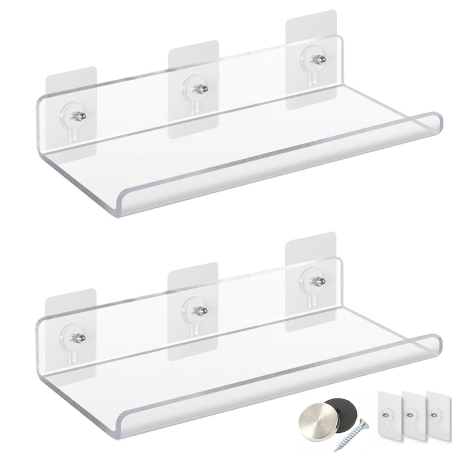 HOJKMA Invisible Acrylic Floating Shelves Clear Wall Mounted Shelf, 2 Pack U-Shape Clear Bookshelf Picture Ledge Wall Display Shelf Spice Racks Wall Storage Shelves for Bathroom Office Kitchen Home