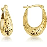 Claddagh Gold 14K Yellow Gold Textured Oval Hoop Earrings