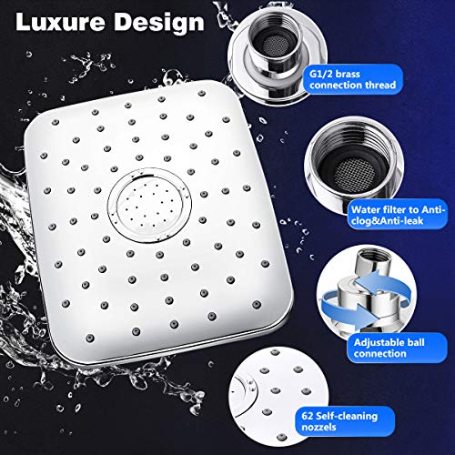Shower Head Combo, Baban Adjustable High Pressure Rainfall Showerhead & 3 Settings Handheld Shower Head Combo with Strong Suction Cup Holder, 3-Way Water Diverter, 1.5M Hose, Chrome Plated ABS Plastic