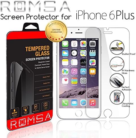 ROMSA iPhone 6/6s Plus Tempered Glass Screen Protector Oleophobic Shatterproof and Scratch Resistant Ballistic 0.3mm 9H Protection - Invisible Gorilla Shield for HD Apple - Case Compatible!