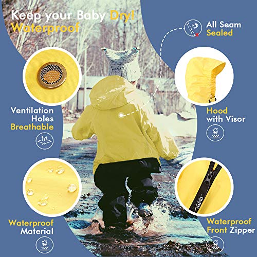 HAPIU Kids Toddler Rain Suit Muddy Buddy Waterproof Coverall,Yellow,3T,Original