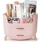 HALAFE Makeup Organizer with Drawers, Skincare Storage Box for Vanity, Multiple Compartments, Portable Cosmetic Display Case with Handle, Large Make up Organizers for Dresser, Bathroom, Bedroom, Pink
