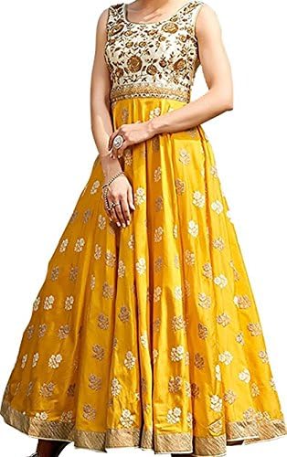 2017 Anarkali Style Special Wedding And Bridal Or Party Wear Salwar Suit Sets/Gown ( Yellow FreeSize)
