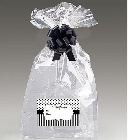 Extra Large Super Jumbo Clear Cello/cellophane Bags Gift Basket Packaging Bags Cello Bags 30 x 40 with Bows & Tags - 2Pack (Black Polka Stripes 2Pack)