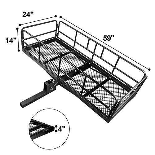 Rear Hitch Cargo Carrier Folding Basket with High Sides 2'' Receivers Rear Foldable Cargo Rack Luggage Basket Trailer Holder