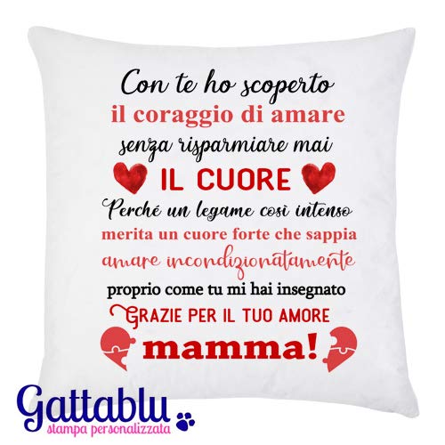 Federa Per Cuscino Con Te Ho Scoperto Il Coraggio Di Amare Incondizionatamente Come Tu Mi Hai Insegnato Grazie Per Il Tuo Amore Mamma Idea Regalo Dolcissima Per Festa Della Mamma Amazon It Handmade