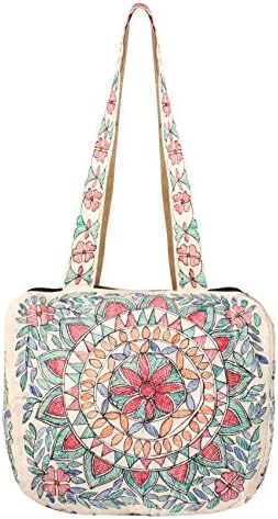 iMithila Multicolour Jeans Form Floral Art in Madhubani Style Handpainted Shoulder Bag for Women and Girls