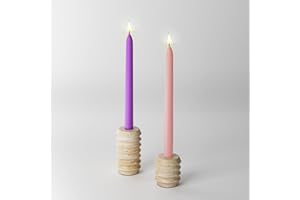 CEDARLUX White Candle Holder Set of 2, Natural Marble Candlestick Holder Decorative, Travertine Candle Stand with Artificial Flowers for Living Room, Wedding, Party, Holds Candles up to 3/4" Thick