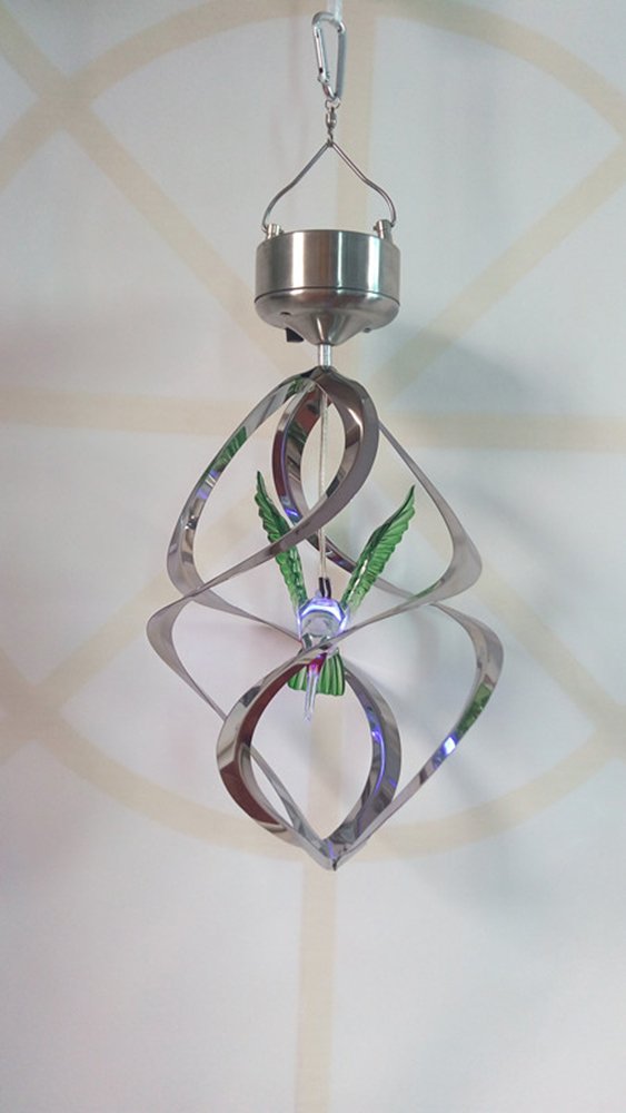 360° Spiral Spinner Solar Wind Chimes Changing Color Hummingbird Wind Chimes Night Lights Solar Hanging Lantern for Home Garden Bedroom Outdoor Decoration