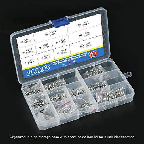 image for Glarks 510Pieces 11 Size 2-8MM Metric Precision Chrome Steel Assorted 