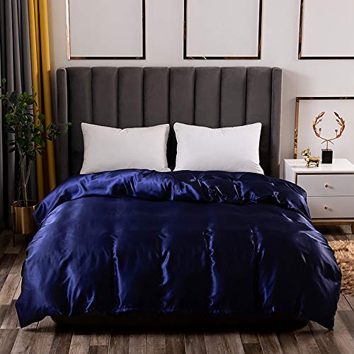 Royal Blue Silk Like Duvet Cover Set 3 Piece Soft Cooling Stain Silky