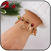 PZKQSAC Gold Christmas Charm Bracelet for Women Xams Elk Tree Snowflake Statement Bracelet Sparkly Santa Claus Memorial Bracelet Holidays Costume Jewelry Accessories
