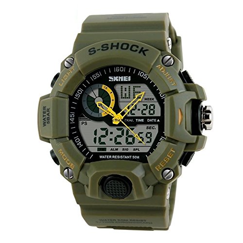 Nollimet Multi Function Military S-shock Sports Watch Led Light Analog Digital Waterproof Alarm Green