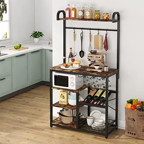 TIYASE Kitchen Baker’s Rack with Hutch and Wire Basket, 5Tier