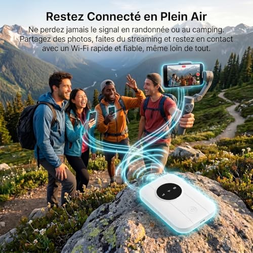 Routeur 5G Portable WiFi 6 -Modem Internet Mobile Haut Débit Déverrouillé， Point d'Accès Mobile (MiFi) pour Voyage, Batterie 2100mAh (12h Autonomie), USB-C, WPA3, Nano SIM, Plug & Play-CC