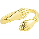 SUGARKITTEN LONDON Sterling Silver Hugging Hands Love Friendship Support Open Band Ring