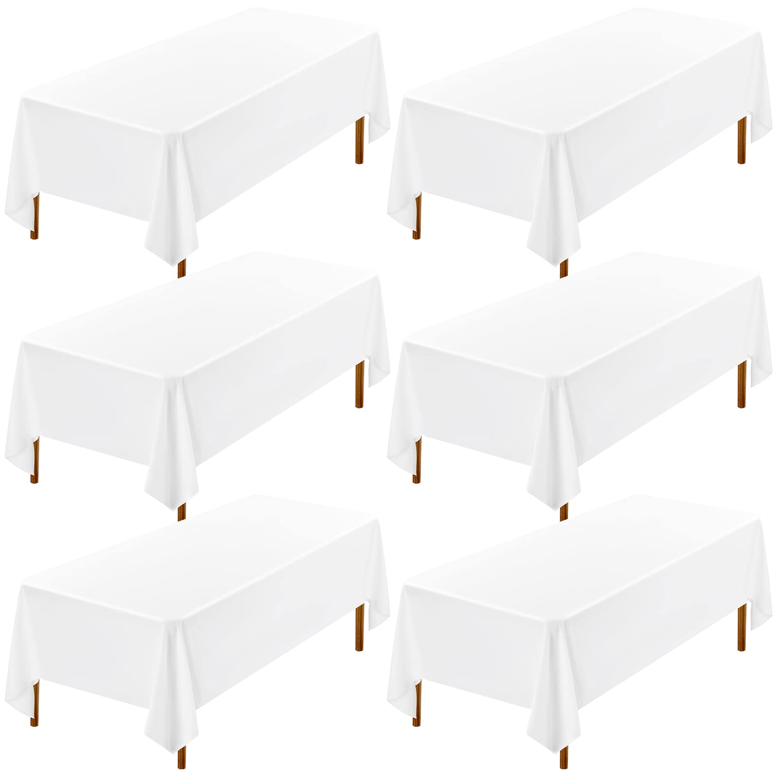 Showgeous 6 Pack White Tablecloth 60 x 102 Inch, Rectangle Table Cloth for 6 Foot Table, Wrinkle Resistant Washable Polyester Table Cover for Wedding Dining Table Buffet Parties and Camping Image