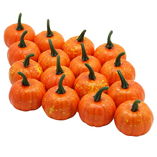 Yofit 16 Pcs Artificial Fruit Fake Mini Pumpkins for Halloween House Party Decoration (Orange)