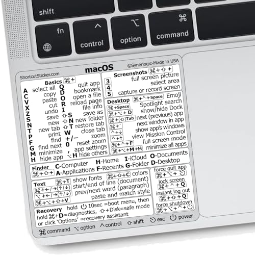 SYNERLOGIC (10 pcs) Mac OS Keyboard Shortcut No-Residue Vinyl Sticker, Compatible with 13"-16" MacBook Air/Pro iMac Mac mini (White, Pack of 10)