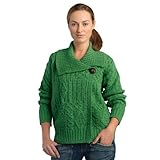 100% Soft Irish Merino Wool One Button Aran Ladies Sweater by West End Knitwear
