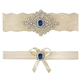 Ivory Sapphire Blue Wedding Bridal Garter Set Keepsake Toss (Medium (18