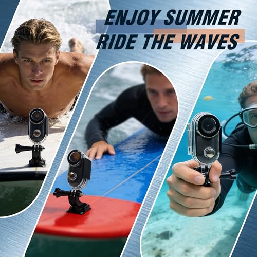 Yehtreh 2.7K Mini Body Camera, 10M Waterproof, Black | 32GB Memory Card 130° Wide Angle Body Cam, Comes with 10M Waterproof Case, for Underwater Sports, Cycling and Daily Vlogging