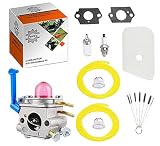 Podoy 128CD Carburetor for Husqvarna Trimmer String Parts Zama 128LD Tune Up Kit 530150253 Air Filter Fuel Line with Adjustment Clean Tool C1Q-W40A 545081848 124L 125L 125LDX 128C