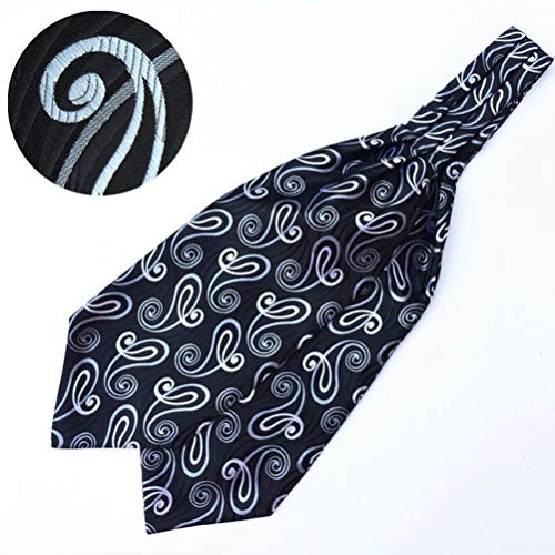 MOHSLEE Mens Black White Paisley Cravat Formal Ascot Scarf Tie Pocket Square Set