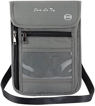 Passport Holder with RFID Blocking Waterproof Multifunctional Travel Passport Neck Bag Travel Wallet Travel Document Organizer Case with ID Window (Grey)