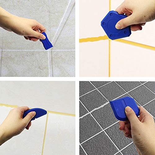 Angela&Alex Caulking Tool Kits 20 PCS Caulk Remover Silicone Grout Scraper Sealant Finishing Tool Nozzle Caulk Caps Replaceable Pads Black Yellow Cleaning Brushes for Bathroom Kitchen - Thumbnail 3