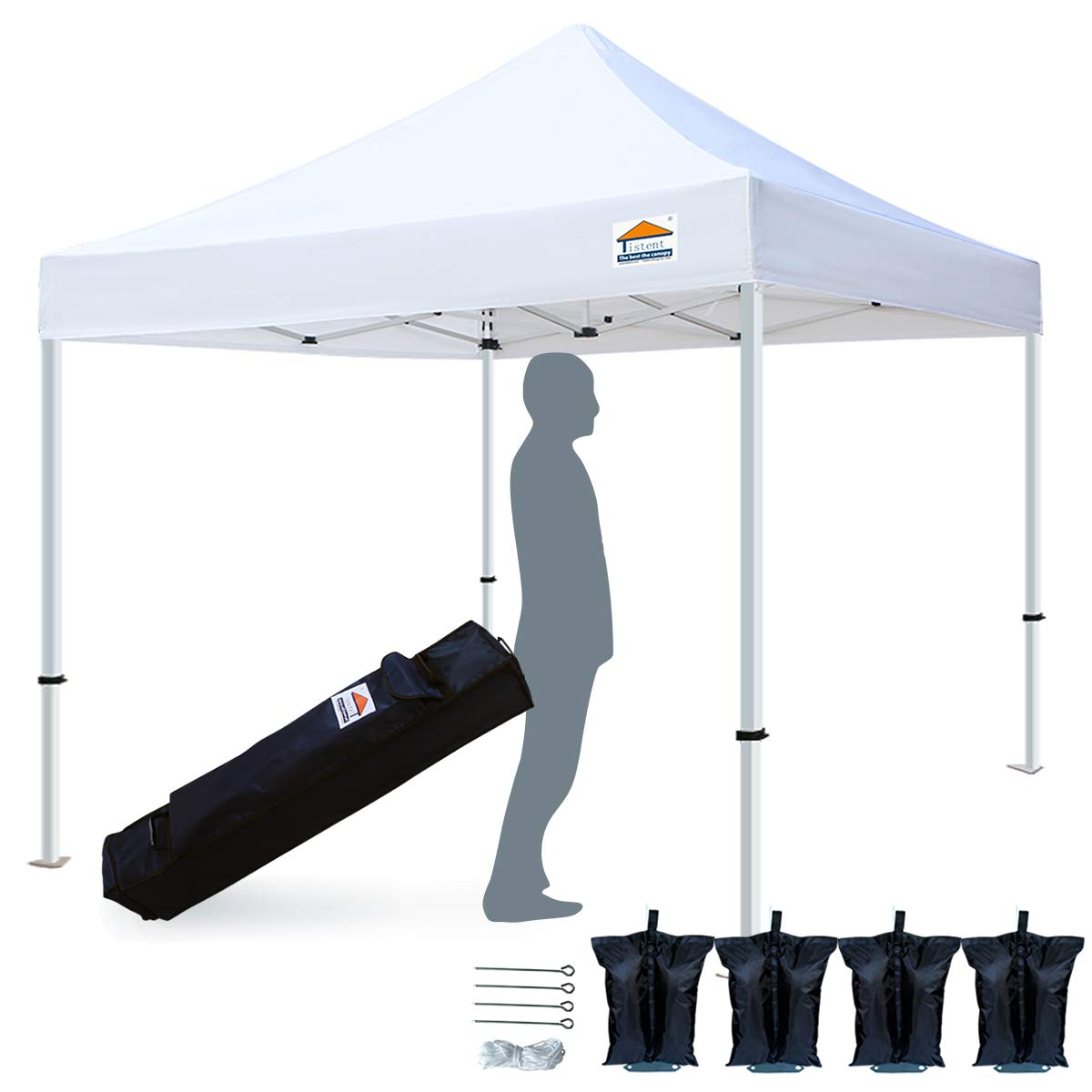 TISTENT 10'x10' Ez Pop Up Canopy Tent Commercial Instant Shelter with Heavy Duty Carrying Bag, 4 Canopy Sand Bags White