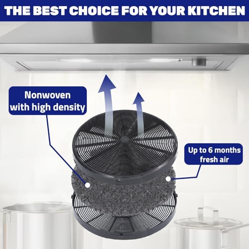 2PCS Carbon Charcoal Filter, Active Carbon Charcoal Odour & Grease Filters, Charcoal Filters for Cooker Hood, Replacement for Extractor Vent Fan, Easy Installation, Round Shape