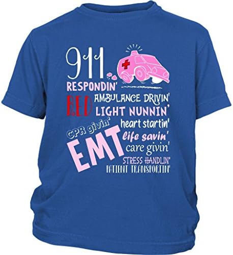 MARSTORE Coolest EMT Baby Bodysuit, Ambulance Driving T Shirt (XL, Youth Tee - Blue)