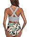 BeachQueen Women Retro Two Piece Striped Top High Waisted Leaf Bottom Swimsuit