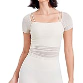 Harssidanzar Workout Tops Yoga T-Shirts for Women Mesh Gym Athletic Tops with Sports Bra CL307US