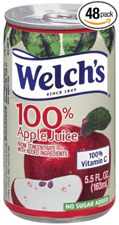 Amazon Com Welch S 100 Juice Apple No Sugar Added 5 5 Ounce On The Go Cans Pack Of 48 Fruit Juices Grocery Gourmet Food